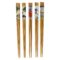Five pairs of Japanese bamboo chopsticks featuring ukiyo-e designs of kabuki actors, Red Fuji, the Great Wave and a sumo wrestler
