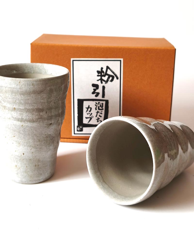 beer-cup-2 Pair of Japanese Mino Ware Kohiki ceramic beer cups designed to create creamy foam, 180ml each