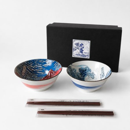 Hokusai Japanese Bowl & Chopstick Gift Set | Great Wave & Red Fuji