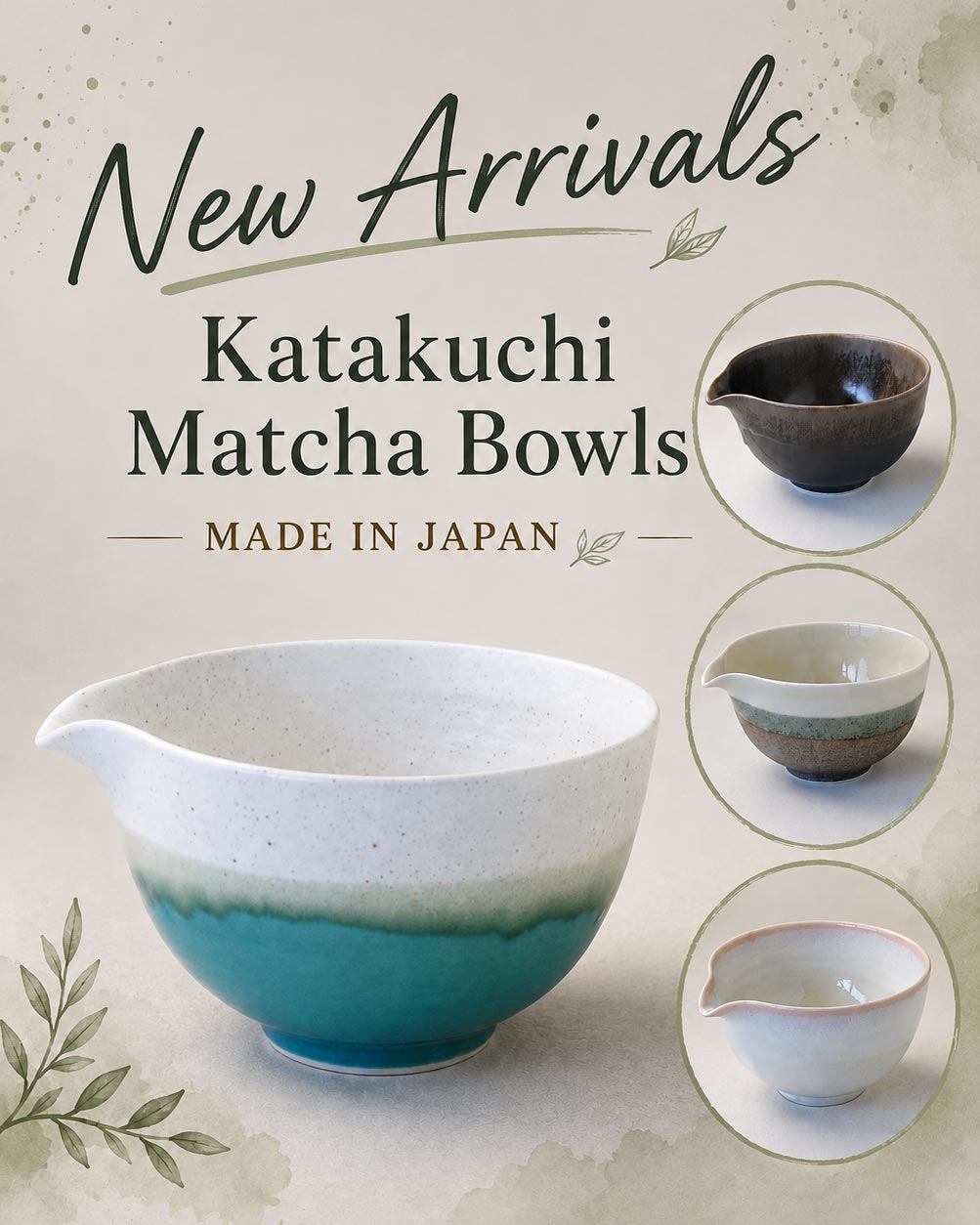 Katakuchi matcha bowls made in Japan