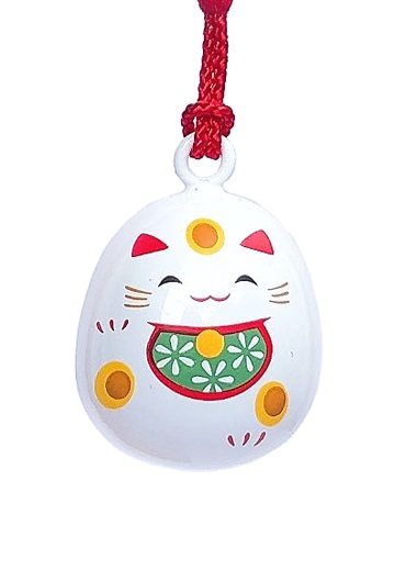 Japanese Maneki Neko Suikin Bell Netsuke | Smiling Lucky Cat Charm