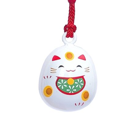 Japanese Maneki Neko Suikin Bell Netsuke | Smiling Lucky Cat Charm