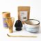 Japanese Matcha kit with choice of Harugasumi or Aokinyou Mino ware Cylindrical bowl, 100-prong bamboo whisk, whisk stand, scoop and Premium grade Uji Matcha | j-okini.com Malta