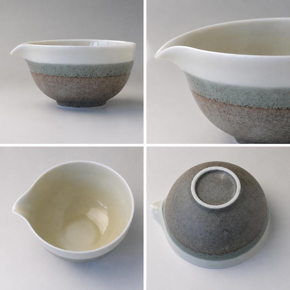 Moegi Katakuchi Matcha Bowl – Mino Ware Matcha Bowl with Pouring Spout Japanese Moegi Katakuchi matcha bowl with pouring spout, Mino ware porcelain chawan in cream, green and brown glazes made in Japan. Available at j-okini.com in Malta