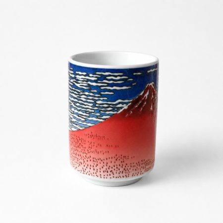 Hokusai Red Fuji Japanese teacup, 270ml Mino Ware porcelain Yunomi made in Japan