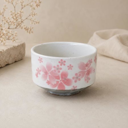 Sakura Layered Blossoms Matcha Bowl – White Mino Ware Chawan