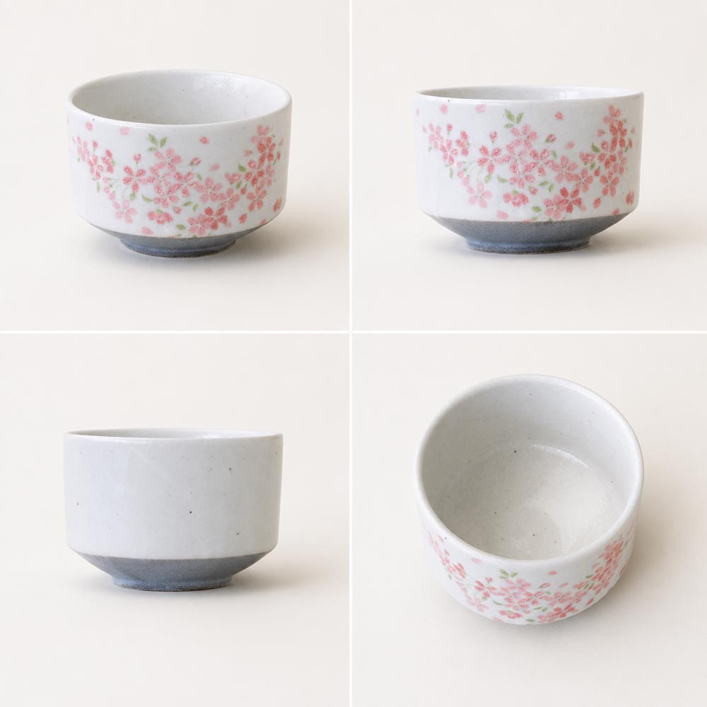 Sakura Shizuku Matcha Bowl | White Mino Ware Chawan Made in Japan Japanese Sakura Shizuku matcha bowl made in Japan with delicate cherry blossom design, white Mino ware chawan and grey base for preparing matcha tea Available at j-okini.com in Malta