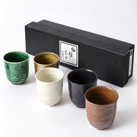 Japanese Mino Ware Yunomi Tea Cup Set – Yuuzen Meguri Gosai | 5 Cups Japanese Mino Ware Yunomi Tea Cup Set – Yuuzen Meguri Gosai | 5 Cups