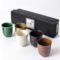 Japanese Mino Ware yunomi tea cup set with five different coloured glazed porcelain cups in gift box