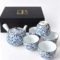 Arita Ware Nohana Japanese tea set with blue floral porcelain kyusu teapot and five matching teacups, made in Japan, Order on j-okini.com in Malta