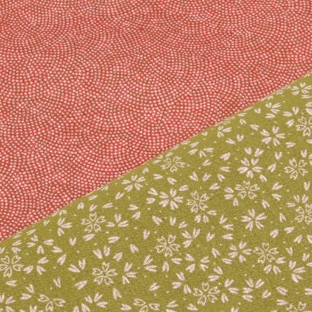 Reversible Cotton Furoshiki 50cm | Wave & Sakura – Vermilion / Green