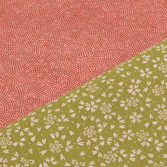 Reversible Cotton Furoshiki 50cm | Wave & Sakura – Vermilion / Green Reversible Cotton Furoshiki 50cm | Wave & Sakura – Vermilion / Green