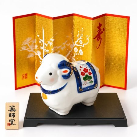 White porcelain sheep figurine inspired by the Japanese zodiac.